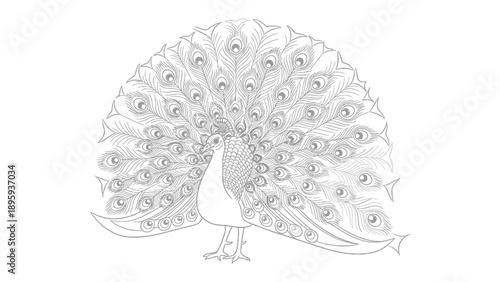 Peacock in full glory: A detailed illustration captures the magnificent display of a peacock, its vibrant feathers fanned out in a stunning pattern.