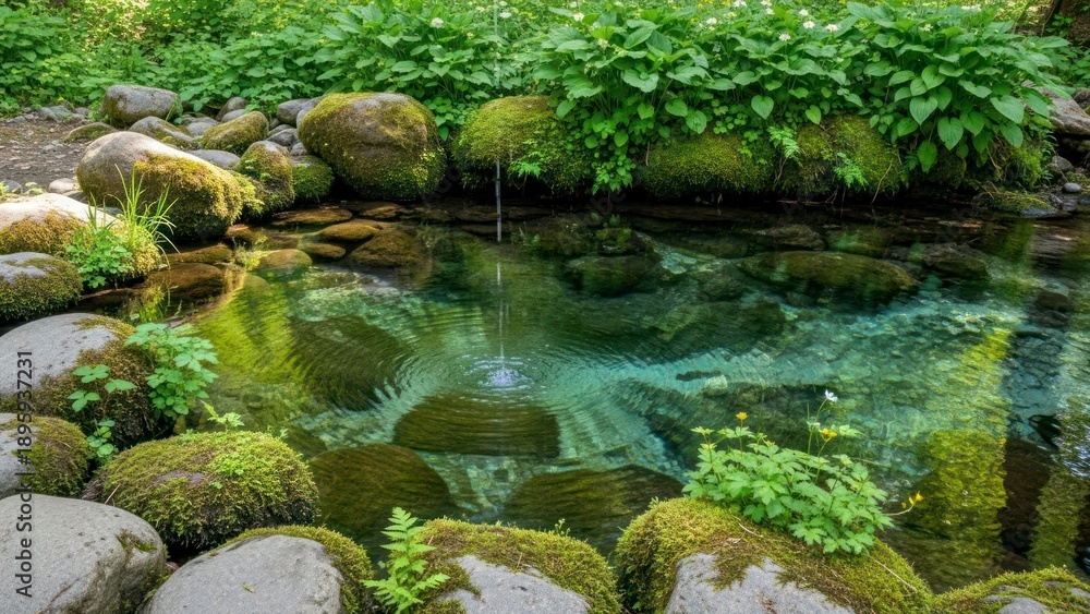 Fototapeta premium Mossy pond with green plants.