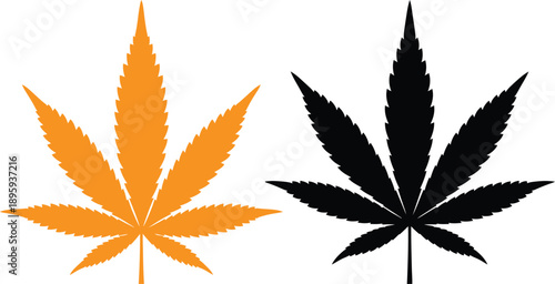 Vibrant orange and bold black cannabis leaves