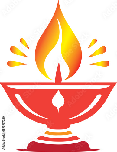 Stylized illustration of a traditional indian diya deepak or oil lamp with a vibrant flame illumination overlay vector