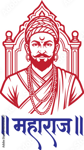 An iconic illustration of chhatrapati shivaji maharaj with marathi text maharaj illumination overlay vector