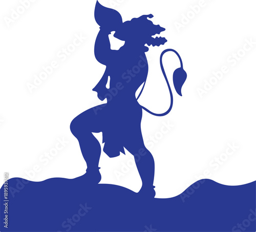 A powerful silhouette of lord hanuman carrying the entire sanjeevani mountain illumination overlay vector
