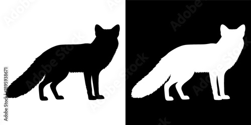 Black and White Fox Silhouettes Facing Left.