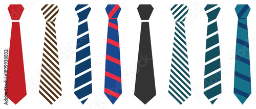 Neck tie icon vector set. professional necktie line symbol. different colour and different style tie icon vector set. businessman suit neck tie icon collection. Illustration.