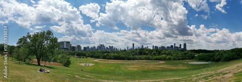 Panoramic beautiful city view of Toronto from Riverdale Park