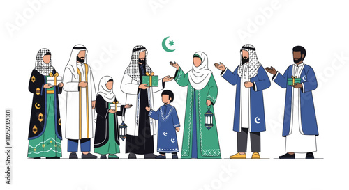 Diverse group of people celebrating Eid together outdoors