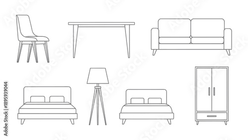 Minimalist Furniture Collection: An array of simple furniture designs displayed against a backdrop, each piece exuding modern elegance and functionality.