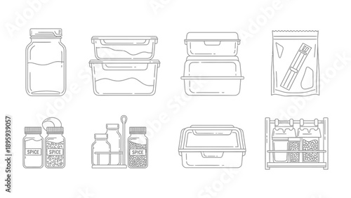 Food Container Assortment: A diverse collection of food containers, neatly arranged, presenting a versatile array for culinary storage and organization.