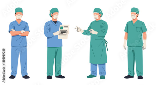 Medical Professionals in Various Roles and Attire Standing in a Row