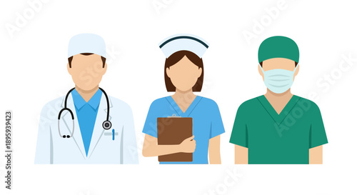 Medical professionals standing together in a clinical environment from a straightforward viewpoint