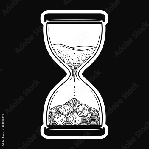 Time is money concept with hourglass and coins