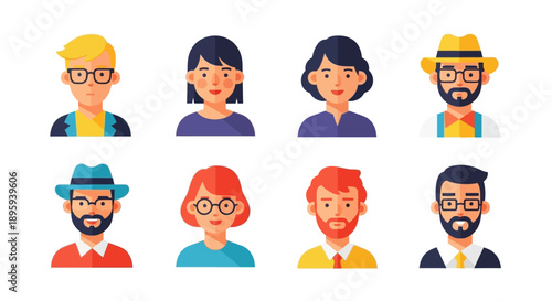 Diverse group of people icons displayed in a grid on a simple background from a straightforward viewpoint.