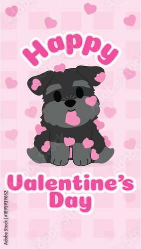 Cute Schnauzer Puppy with Hearts for Valentine's Day