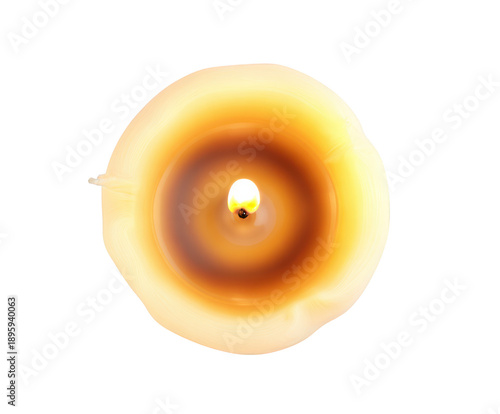 Top View of a Burning Candle with a Bright Flame fire light isolated on a transparent background