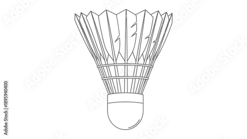 Shuttlecock on the line: An outline of a classic shuttlecock, meticulously captured against a clear backdrop, its unique feathered design stands out in crisp detail.