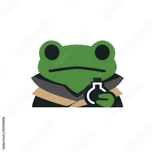 Alchemist Frog Game Hero Icon with Potion for Mobile Game UI – Flat Vector Support Character