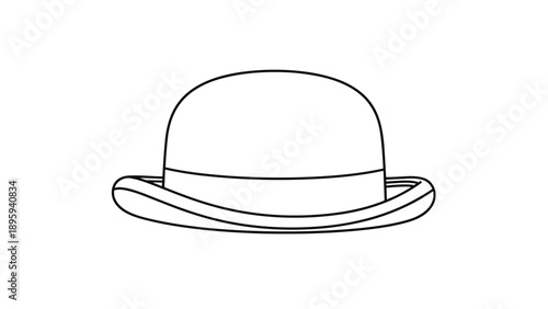 Classic black line art illustration of a traditional bowler hat with a round crown and curled brim on a white background.