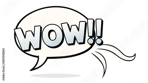 Expressive comic book style speech bubble featuring the word wow in large bold letters with a dynamic drop shadow.