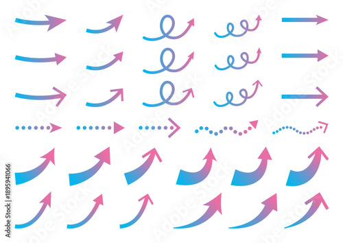 かわいいパステルカラーのガーリーな矢印アイコンセット、ピンク、ブルー