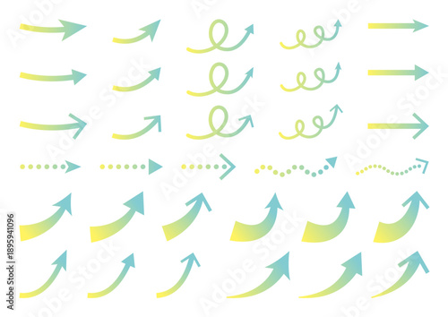かわいいパステルカラーのガーリーな矢印アイコンセット、イエロー、グリーン