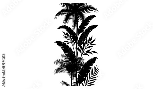 Luxury botanical vertical frame vector with exotic palm silhouettes