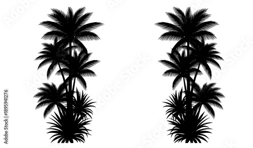 Elegant vertical botanical frame vector with palm and exotic plant silhouettes