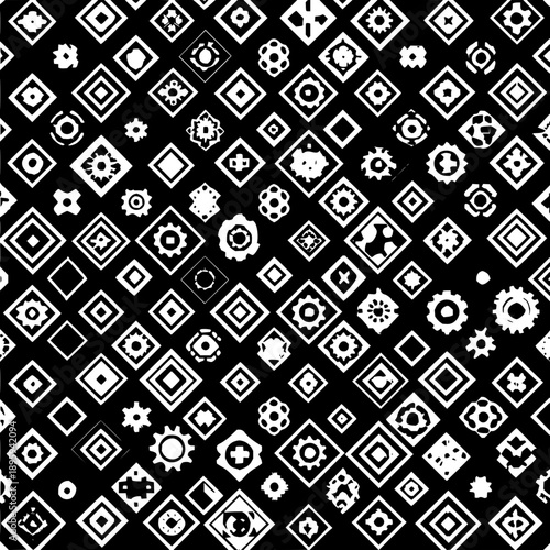 White Gear Icons on Black Background Pattern