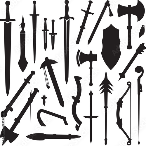 Medieval weapons and shields collection