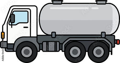 Flat style tanker truck vector illustration, side view fuel tank lorry isolated on white