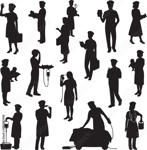 Nurses performing various medical tasks and interactions