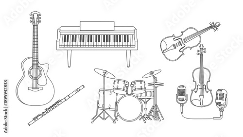 Musical Ensemble: An array of musical instruments, meticulously illustrated, inviting a symphony of creative expression.