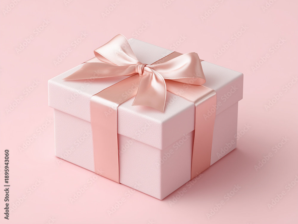 Fototapeta premium ピンクのリボンで包まれた上品なギフトボックス