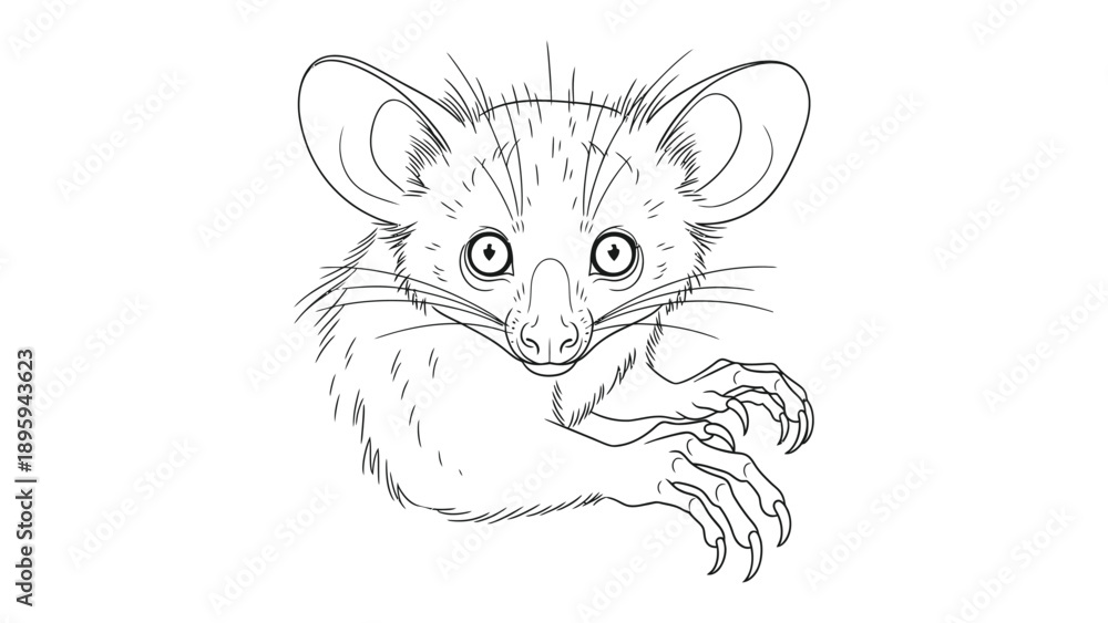 Obraz premium A Rare Glimpse: Line Art of an Aye-aye: Delicately rendered line art unveils the unique features of the elusive aye-aye, showcasing its large eyes and distinctive fingers in this artistic depiction.