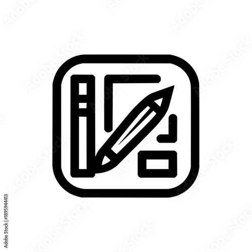 Black Pencil Icon on White Background with Square Shape