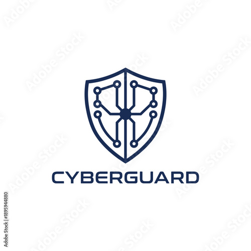 Digital shield circuit node icon for cybersecurity and data protection systems identity logo CYBERGUARD