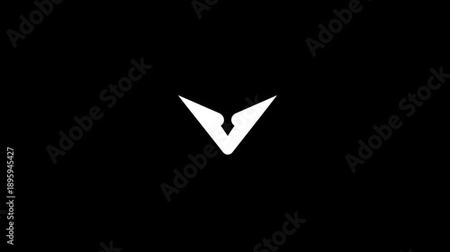 A simple, white, geometric shape resembling an arrowhead or a stylized letter 'V' on black background