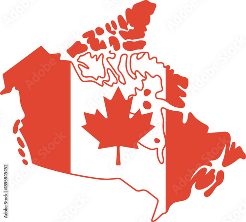 Map of canada filled with the canadian flag design, graphic illustration