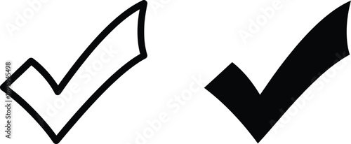 Two HandDrawn Check Marks One Filled Black, One Outline Isolated on White