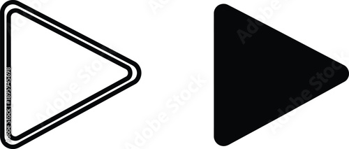Isolated Play Button Icons Hollow Outline and Solid Filled Arrows for Web Design