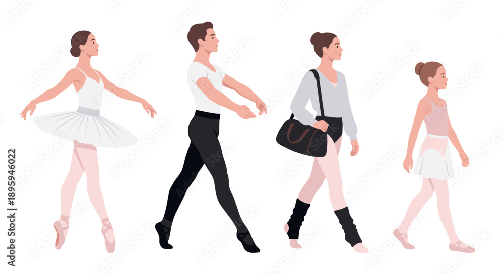 Fototapeta premium Ballet dancers walking to rehearsal vector illustration