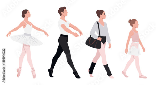Ballet dancers walking to rehearsal vector illustration