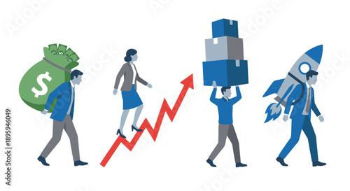 Business people pursuing growth and success vector illustration
