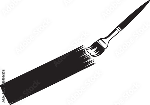Artistic black and white vector of a paintbrush creating a thick paint stroke isolated on a checkered background for creative projects