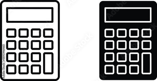 White and Black Calculator Icons Isolated on White Background Showing Mathematical Concepts and Financial Tools