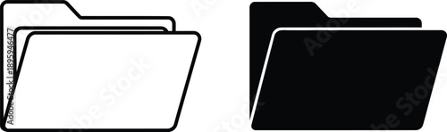 Two File Folder Icons One Outlined and One Solid Black, Isolated on White Background