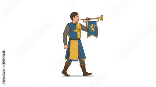 Medieval herald playing golden trumpet vector illustration