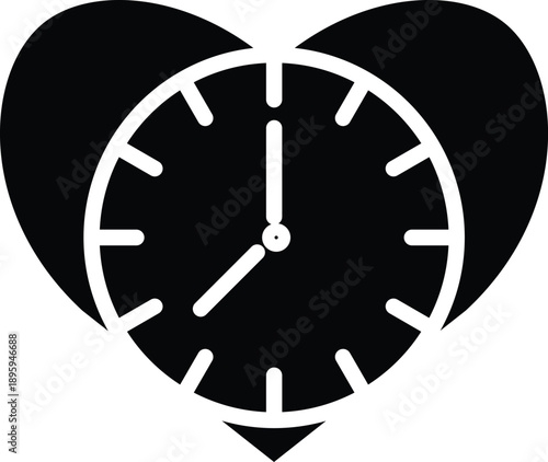 Heart shaped clock silhouette isolated on transparent background