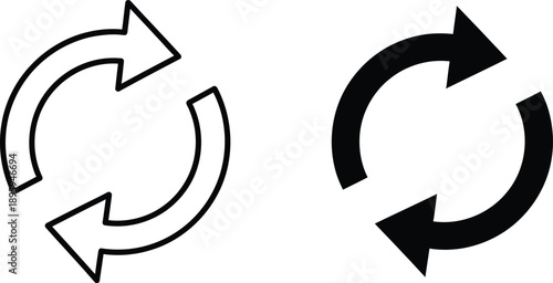Two Black and White Circular Arrows Pointing in Opposite Directions on a White Background