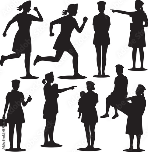 set of silhouettes of people in various poses and actions