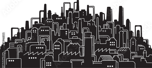 Black and white cityscape with modern skyscrapers and buildings